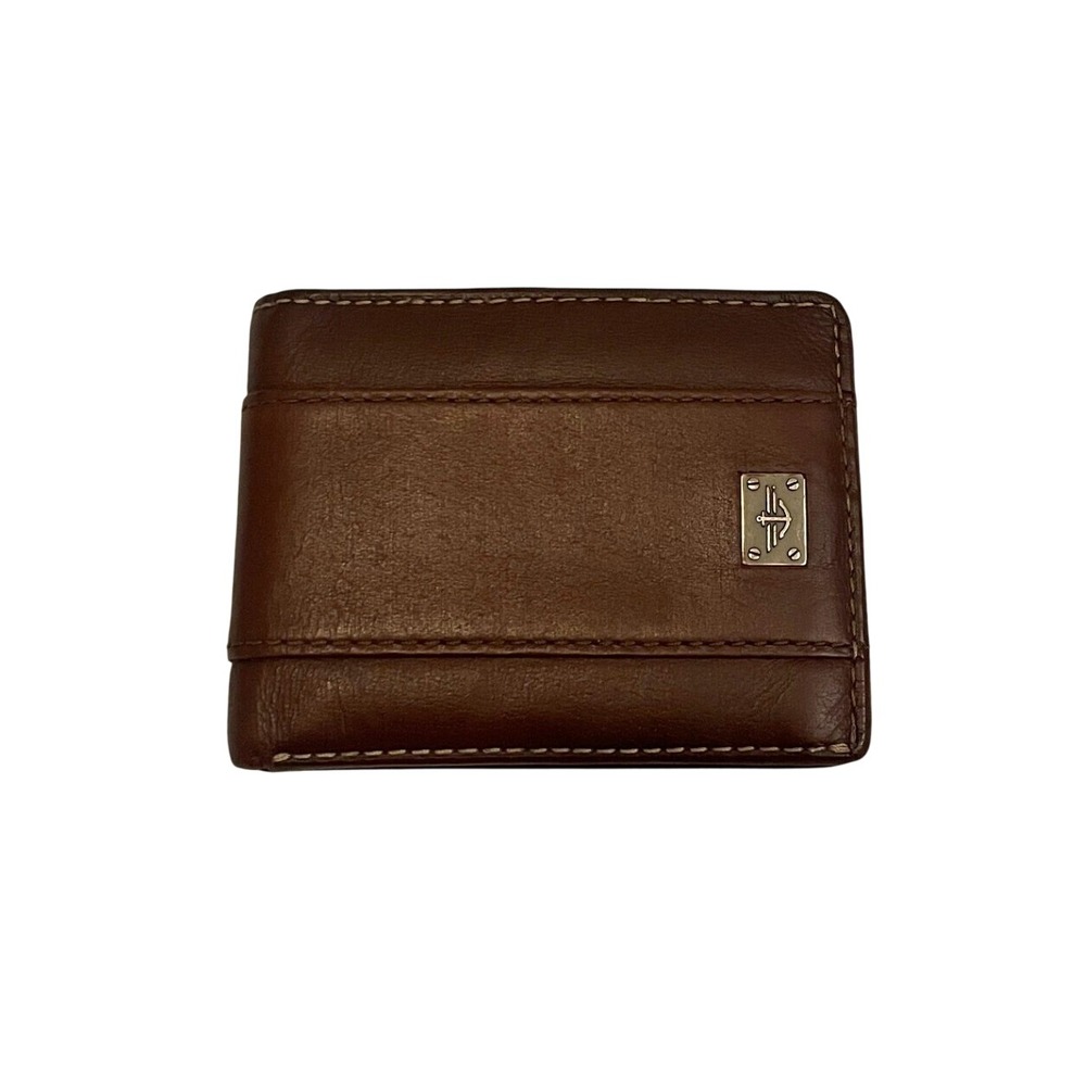 Dockers Brown Genuine Leather Trifold Wallet with ID Window and Anchor Logo